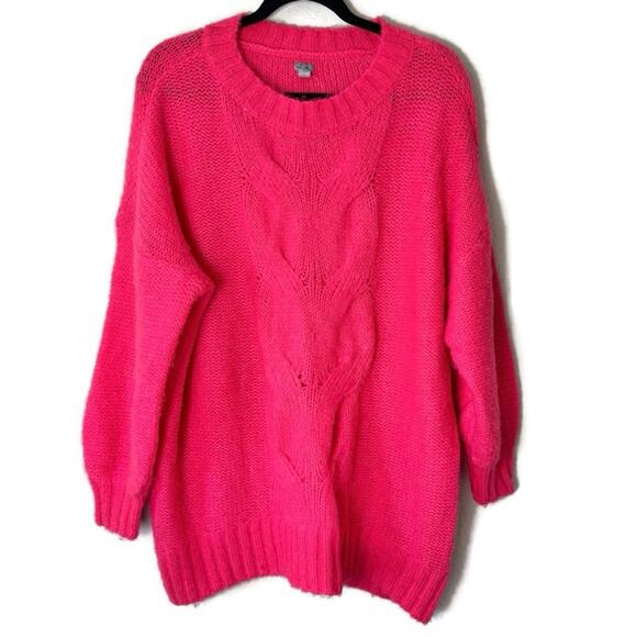 Aerie Peach Pink Happy Place Wool Blend Cable Knit Oversized Sweater Size Small - Picture 2 of 6